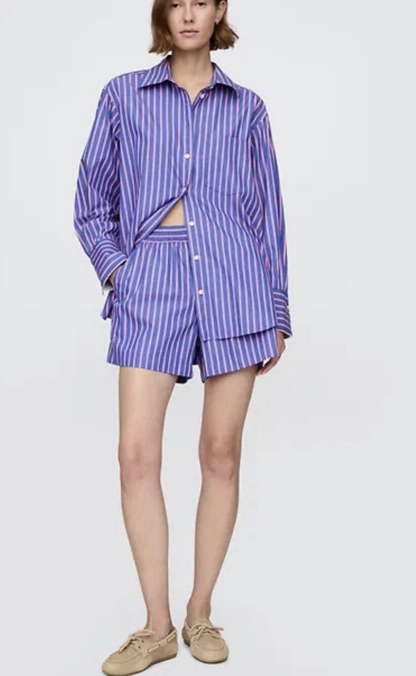 Gap Organic Cotton Poplin Big Shirt Purple Pink Stripes Size Small MSRP $69.95